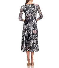 Komarov Tropical Printed Tea Length 3/4 Sleeve Dress