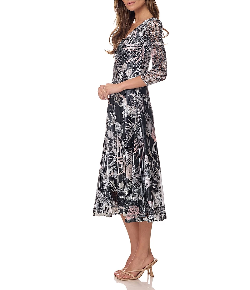 Komarov Tropical Printed Tea Length 3/4 Sleeve Dress