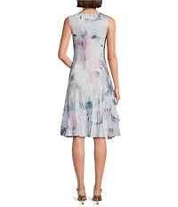 Komarov Two Piece Chiffon Charmeuse Floral Sheath Pleated 3/4 Sleeve Sheath Jacket Dress