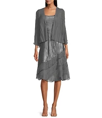 Komarov Two Piece V-Neck A-Line Mixed Media Jacket Dress