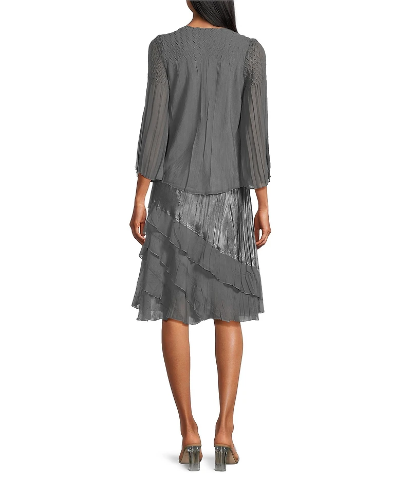 Komarov Two Piece V-Neck A-Line Mixed Media Jacket Dress