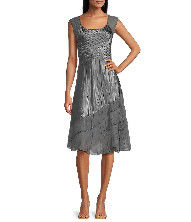 Komarov Two Piece V-Neck A-Line Mixed Media Jacket Dress