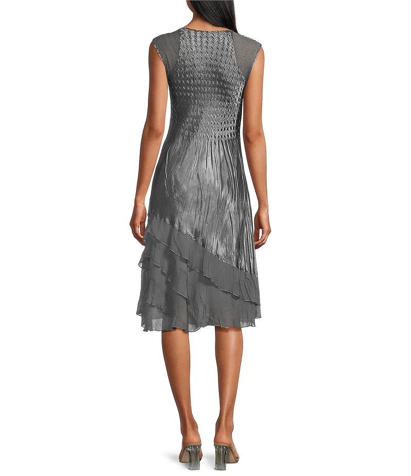 Komarov Two Piece V-Neck A-Line Mixed Media Jacket Dress