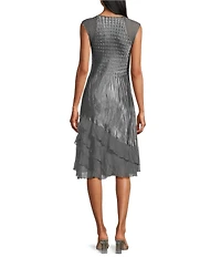 Komarov Two Piece V-Neck A-Line Mixed Media Jacket Dress