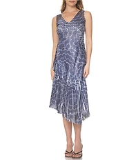 Komarov V-Neck A-Symmetrical Tiered Midi Dress