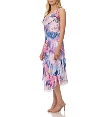 Komarov V Neck Asymmetrical Hem Midi Sleeveless Dress