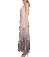 Komarov V-Neck Cap Sleeve Ombre Tired Dress
