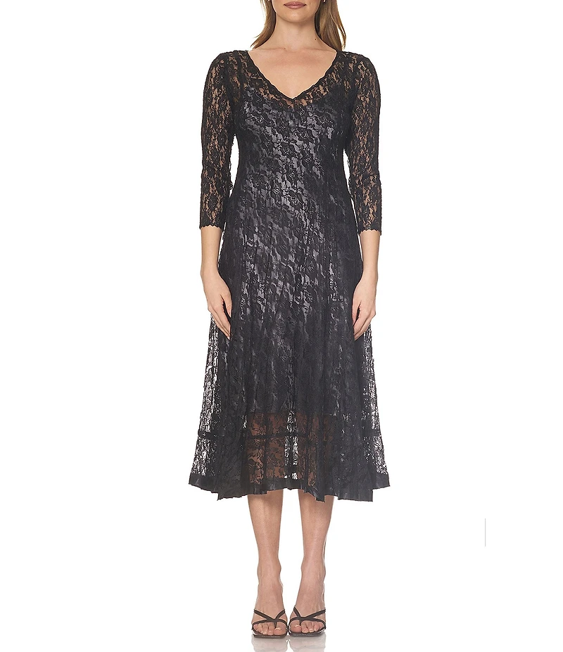 Komarov V Neck Lace Midi Dress