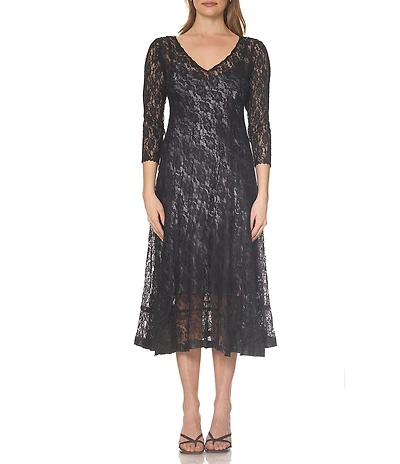Komarov V Neck Lace Midi Dress