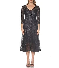 Komarov V Neck Lace Midi Dress
