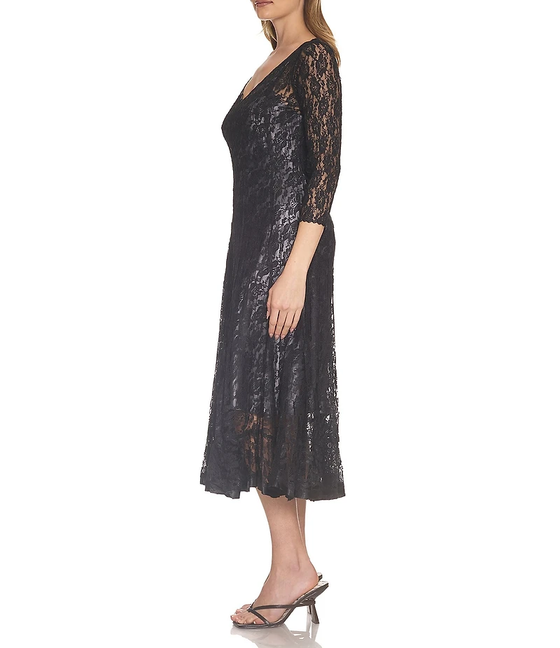 Komarov V Neck Lace Midi Dress