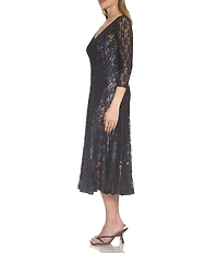 Komarov V Neck Lace Midi Dress