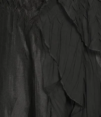 Komarov V-Neck Sleeveless Cascading Chiffon Ruffle Front Charmuese Satin Maxi Dress