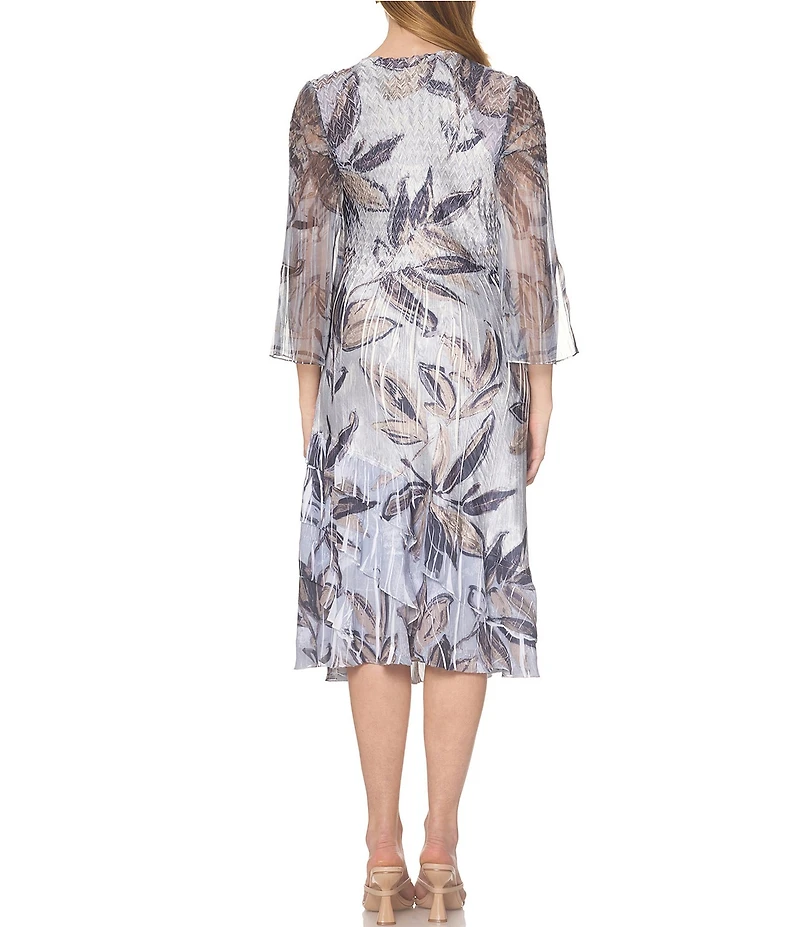 Komarov Winter Leaves Flutter Sleeve Midi Dress