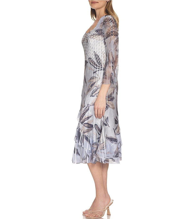 Komarov Winter Leaves Flutter Sleeve Midi Dress