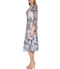 Komarov Winter Leaves Flutter Sleeve Midi Dress