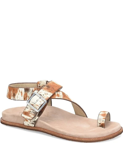 Kork-Ease Anya Calf Hair Toe Loop Ankle Wrap Flat Sandals