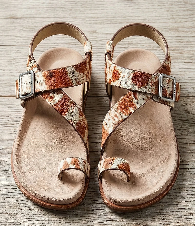 Kork-Ease Anya Calf Hair Toe Loop Ankle Wrap Flat Sandals