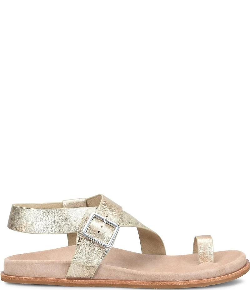 Kork-Ease Anya Metallic Leather Toe Loop Ankle Wrap Footbed Sandals