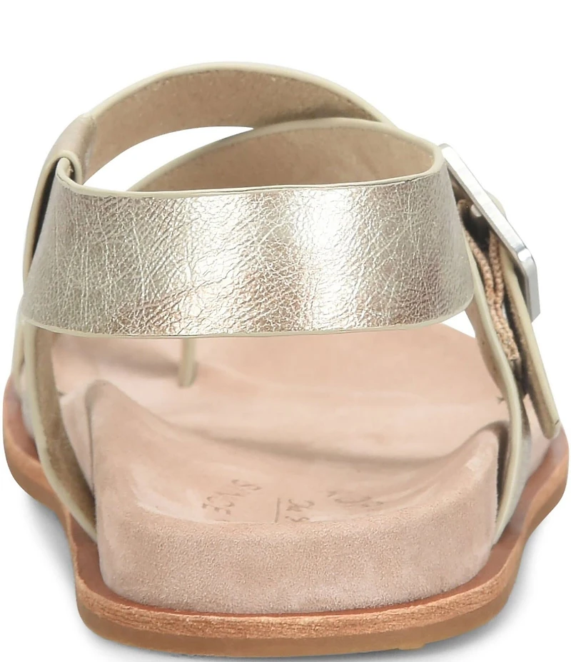 Kork-Ease Anya Metallic Leather Toe Loop Ankle Wrap Footbed Sandals