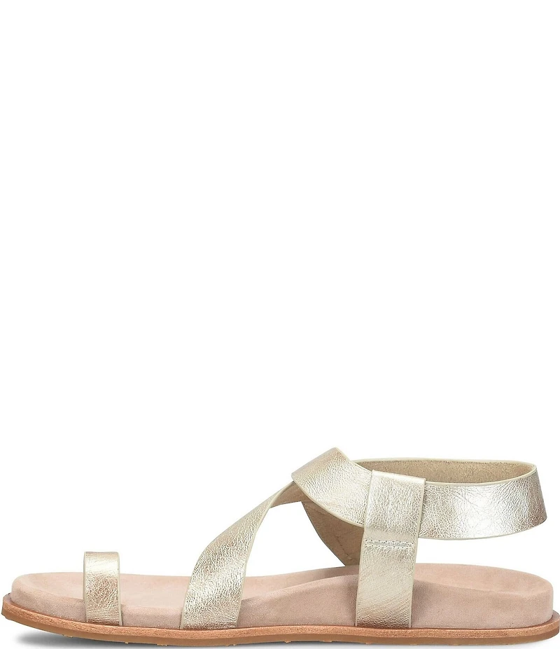 Kork-Ease Anya Metallic Leather Toe Loop Ankle Wrap Footbed Sandals