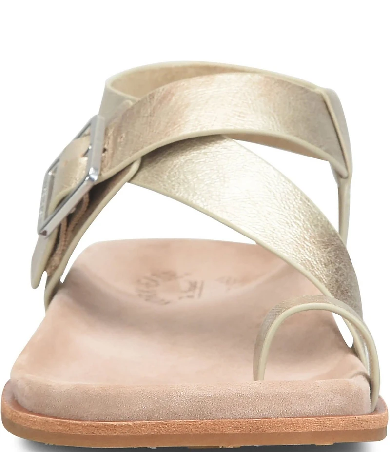 Kork-Ease Anya Metallic Leather Toe Loop Ankle Wrap Footbed Sandals