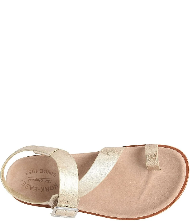 Kork-Ease Anya Metallic Leather Toe Loop Ankle Wrap Footbed Sandals