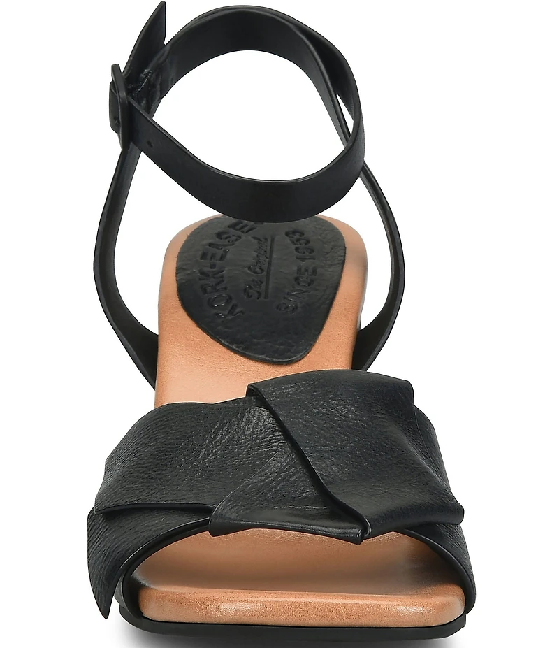 Kork-Ease Brooke Leather Bow Ankle Wrap Block Heel Sandals