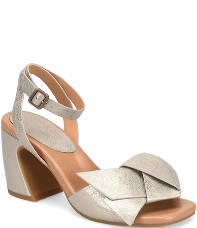 Kork-Ease Brooke Leather Bow Ankle Wrap Block Heel Sandals