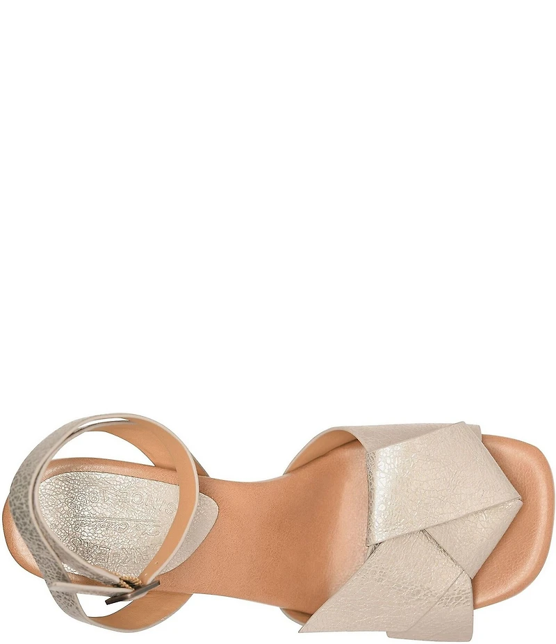 Kork-Ease Brooke Leather Bow Ankle Wrap Block Heel Sandals