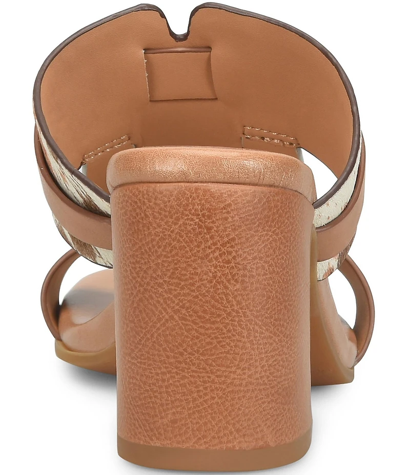 Kork-Ease Brynn Cow Print Haircalf and Leather Block Heel Slide Sandals