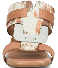 Kork-Ease Brynn Cow Print Haircalf and Leather Block Heel Slide Sandals