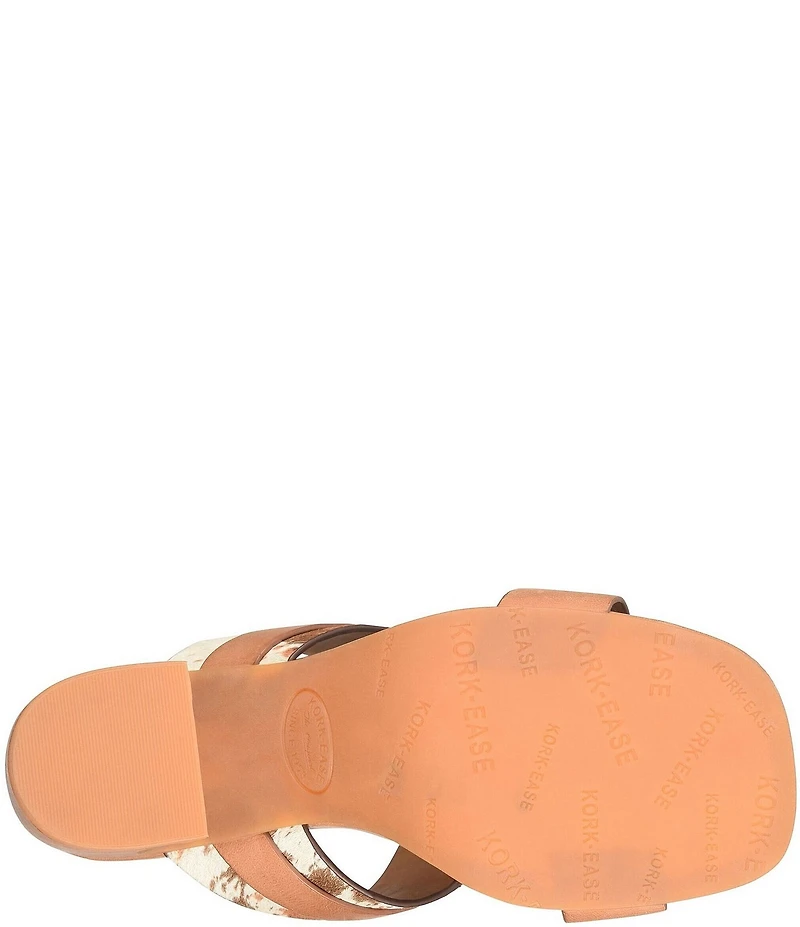 Kork-Ease Brynn Cow Print Haircalf and Leather Block Heel Slide Sandals