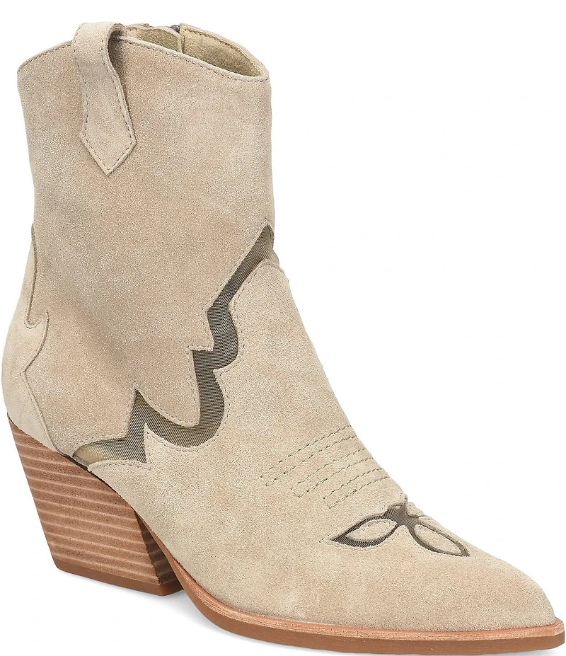 Kork-Ease Dallas Suede Mesh Inset Pointed Toe Western Booties