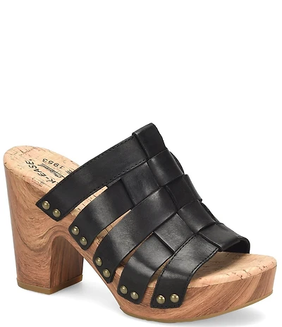 Kork-Ease Devan Woven Studded Leather Platform Slide Sandals