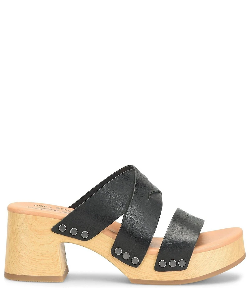 Kork-Ease Emersen Banded Studded Leather Block Heel Slip-On Sandals
