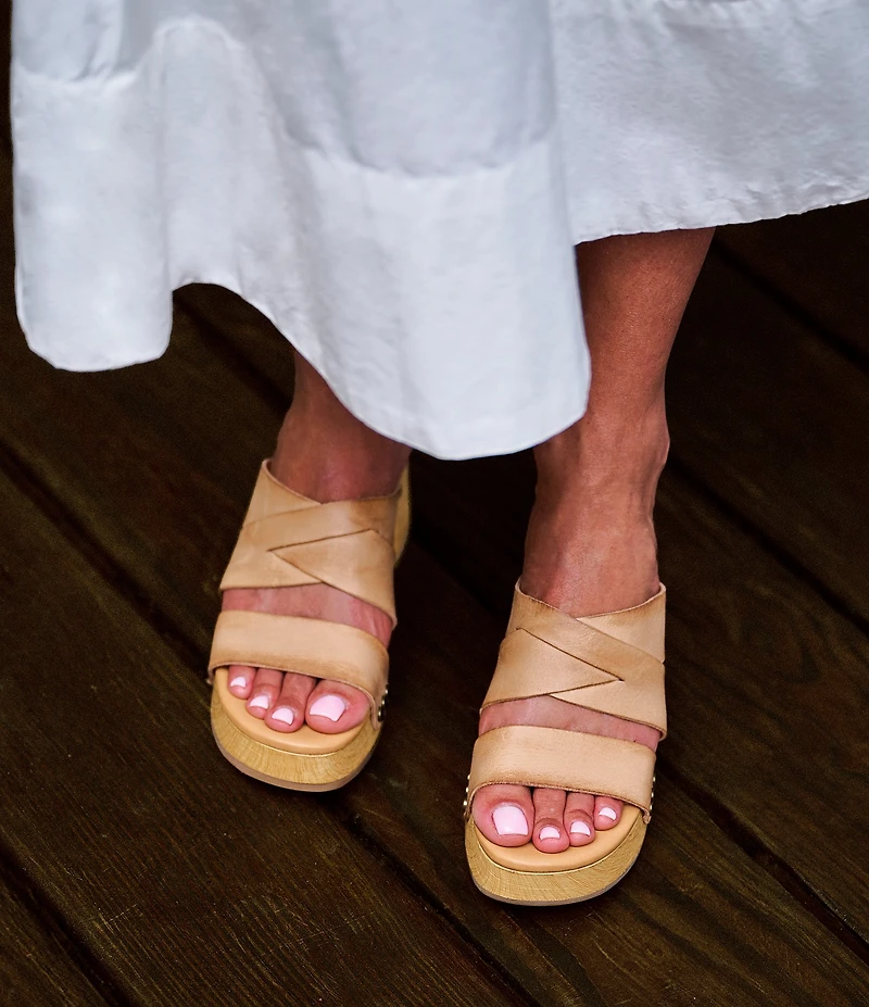 Kork-Ease Emersen Banded Studded Leather Block Heel Slip-On Sandals