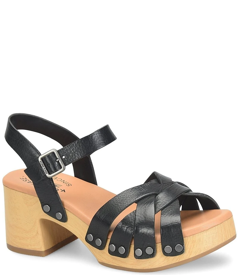Kork-Ease Ester Strappy Studded Leather Ankle Strap Block Heel Sandals