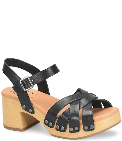 Kork-Ease Ester Strappy Studded Leather Ankle Strap Block Heel Sandals