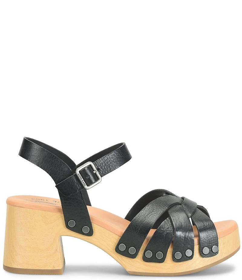 Kork-Ease Ester Strappy Studded Leather Ankle Strap Block Heel Sandals