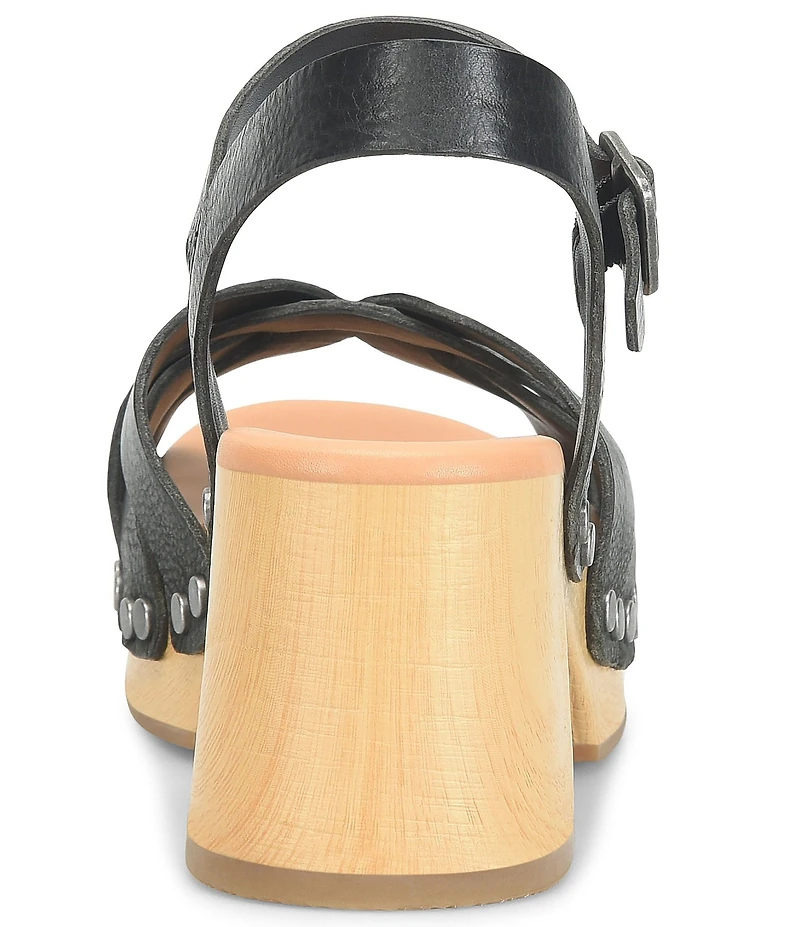 Kork-Ease Ester Strappy Studded Leather Ankle Strap Block Heel Sandals