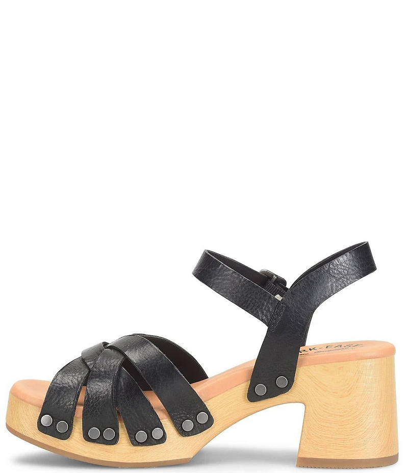 Kork-Ease Ester Strappy Studded Leather Ankle Strap Block Heel Sandals