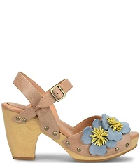 Kork-Ease Garden Off White Floral Leather Block Heel Sandals