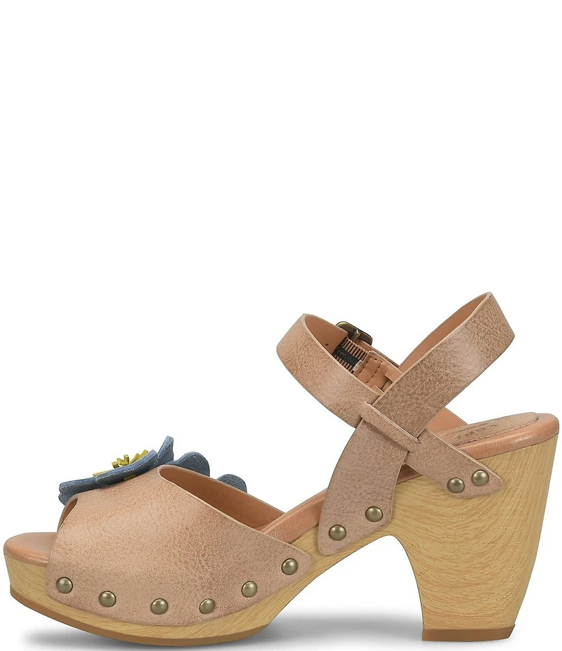 Kork-Ease Garden Off White Floral Leather Block Heel Sandals