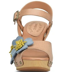 Kork-Ease Garden Off White Floral Leather Block Heel Sandals