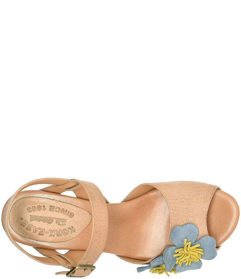 Kork-Ease Garden Off White Floral Leather Block Heel Sandals