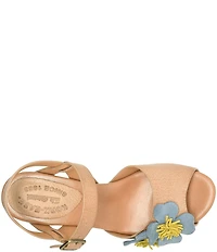 Kork-Ease Garden Off White Floral Leather Block Heel Sandals