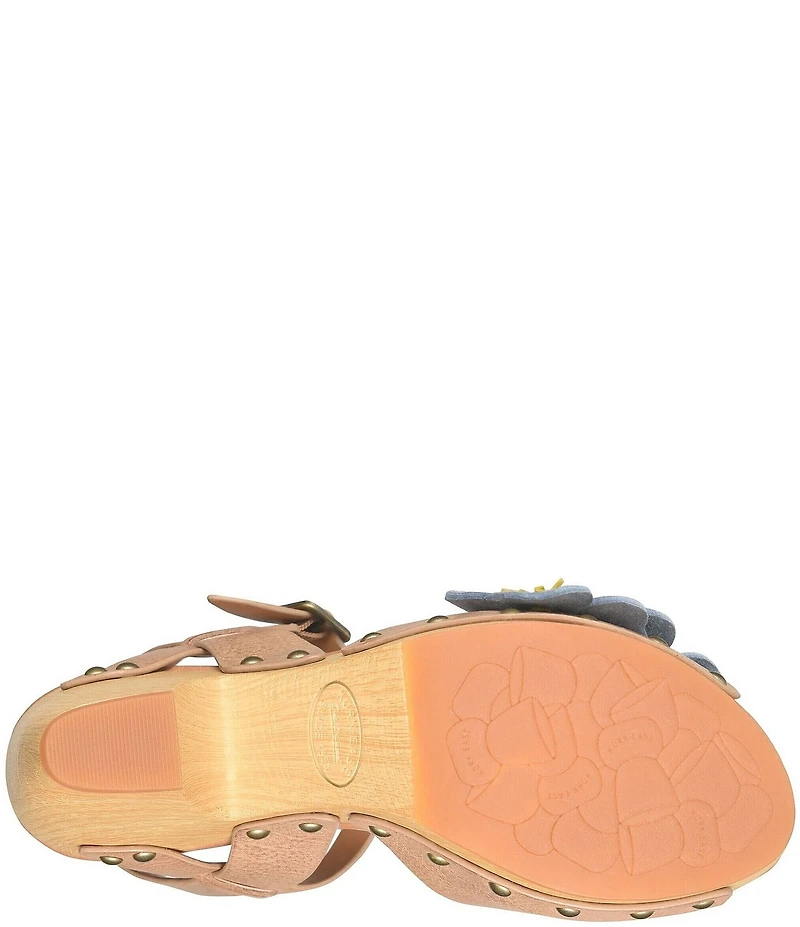 Kork-Ease Garden Off White Floral Leather Block Heel Sandals