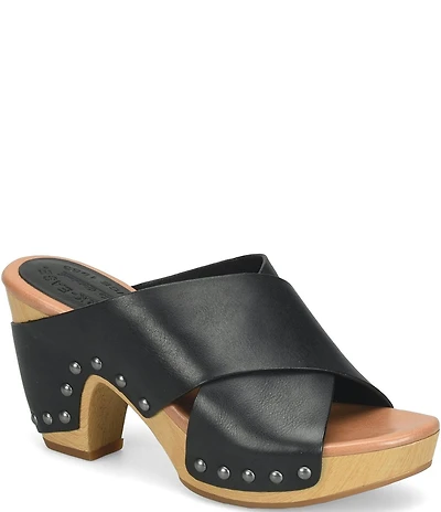 Kork-Ease Gracie Leather Studded Cross Band High Heel Platform Sandals