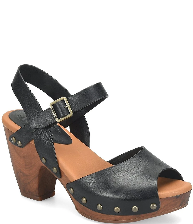 Kork-Ease Gwen Leather Studded Ankle Strap High Heel Platform Sandals
